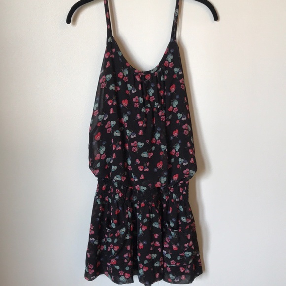 American Eagle Outfitters Dresses & Skirts - AE Black Floral Tank Dress with Cinched Waist